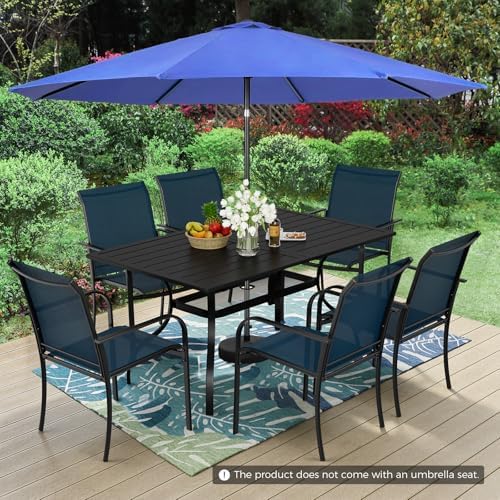 Incbruce 8-Piece Patio Furniture Set with Dark Blue Umbrella, Patio Table and Chairs Set of 6 Textilene Chairs and Rectangle Table with Umbrella Hole for Garden, Deck and Backyard (Blue) - Image 4