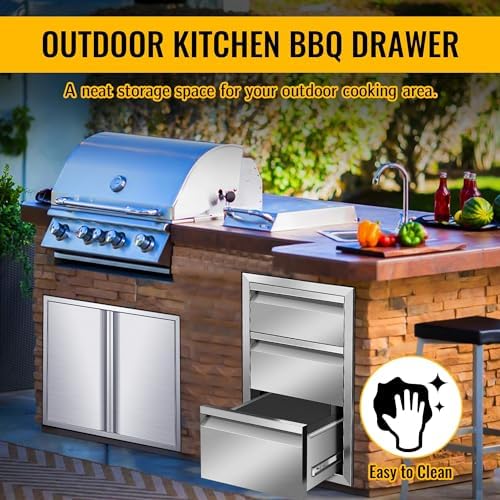 Outdoor Kitchen Drawers, 14Wx21Hx23D Inch Stainless Steel Triple Access Drawer with Hidden Handle, Flush Mount BBQ Drawers for Outdoor Kitchen, Patio Grill Station - Image 6