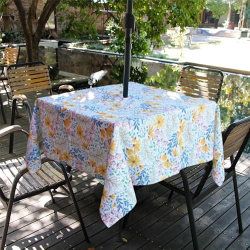 EHouseHome Outdoor and Indoor 60x60 inch Tablecloth with Umbrella Hole and Zipper, Waterproof Zippered Patio Table Cloths, Spring/Summer Table Covers for Backyard Circular Table/BBQs/Picnic - Image 2