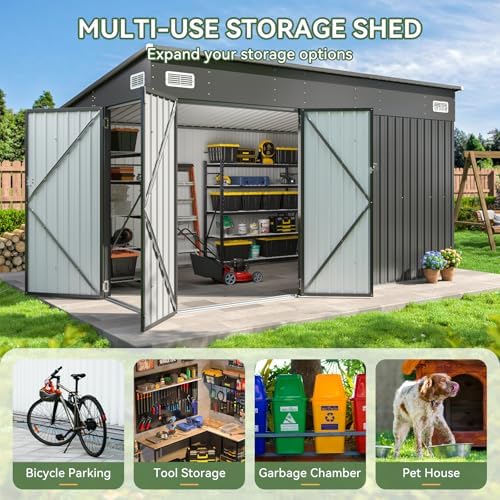 Aoxun 12'x7.3' Triple Door Shed Outdoor Storage Shed Black - Image 6