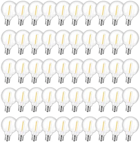 GvvooHome 50 Pack LED G40 Replacement Bulbs for String Lights, Shatterproof Plastic Globe Bulb for Indoor Outdoor Patio Decor, E12 Candelabra Socket Base, Warm White by GvvooHome