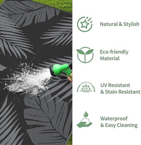 GENIMO Outdoor Rug, Waterproof Plastic Runner Rugs, 2.5'x8' Black Grey - Image 5