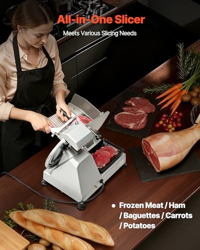 VEVOR Commercial Meat Slicer, 320W Electric Deli Slicer Machine with 10 inch SUS420 Blade, 0-0.4 inch Adjustable Thickness, for Frozen Meat, Ham, Baguett, Steak - Image 5