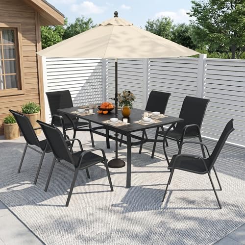 Outdoor Dining Set for 6, Metal Table and Stackable Chairs - Image 2