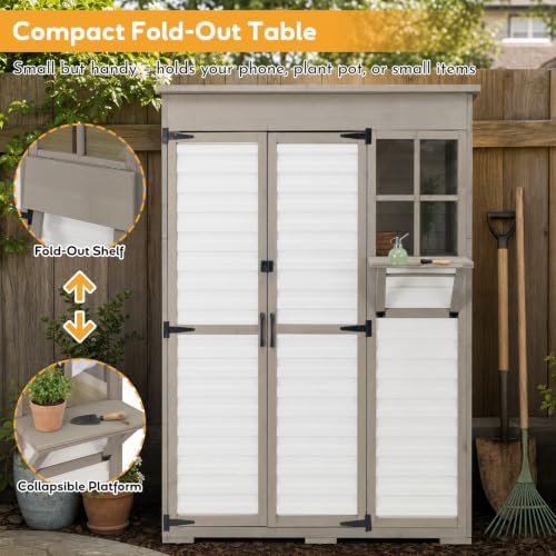 Large Outdoor Storage Cabinet, Weatherproof Garden Shed with 3 Shelves - Image 2