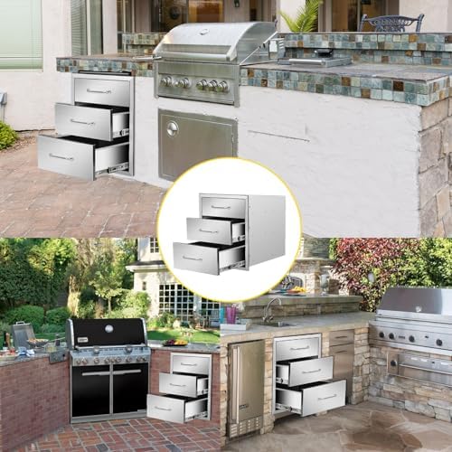 Outdoor Kitchen Drawers 18" W x 21" H x 21" D Flush Mount Triple BBQ Drawers with Chrome Handle Stainless Steel Drawer for Outdoor Kitchen Island, Patio Grill Station - Image 6
