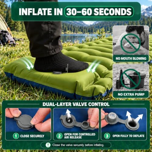 Overmont Ultralight Camping Sleeping Pad with Pillow and Built-in Foot Pump - Image 4