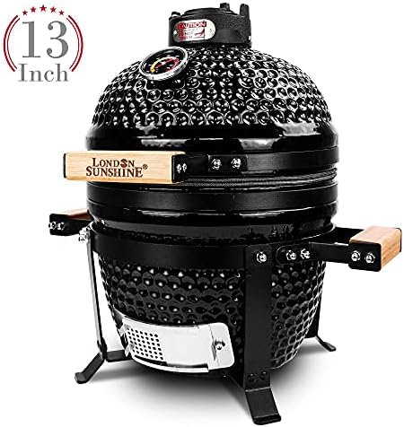 London Sunshine Ceramic BBQ Charcoal Kamado Grill 13 inch Portable Tabletop BBQ Grill with Stainless Steel Grates Black, Black - Image 2