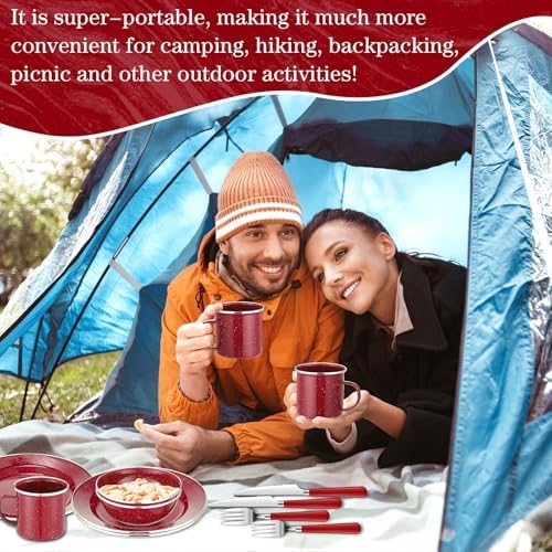 Nuogo 12 Pcs Enamel Camping Tableware Set Dinnerware Kit - Image 6