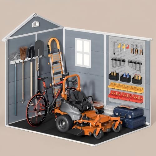 Gizoon 8x6 FT Outdoor Plastic Shed, Resin with Floor, Lockable Doors, Gray - Image 7
