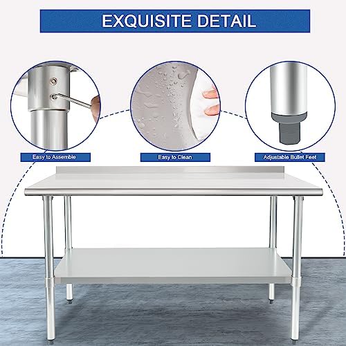 HARDURA Stainless Steel Prep & Work Table 24 x 60 Inches Backsplash - Image 4