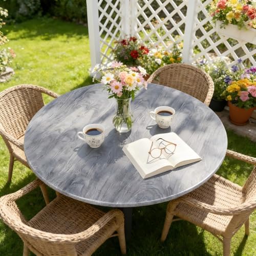 LUSHVIDA Round Tablecloth, Fitted Table Cloth for 36"-44" Tables, Wood Gray - Image 3