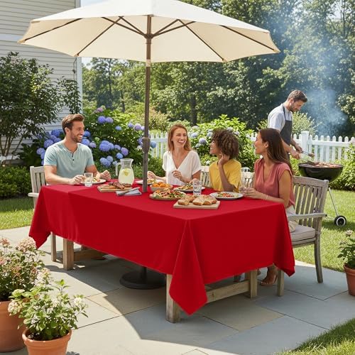 LUSHVIDA Rectangle Outdoor Tablecloth with Umbrella Hole 60x120 Inch Red - Image 3