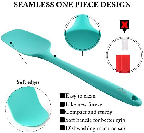 HOTEC 600℉ Heat Resistant Silicone Rubber Spatula Set, Aqua Sky, Set of 5 - Image 6