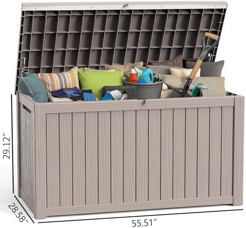 ROJIK Outdoor Storage Housing Deck Box - Waterproof Patio Furniture, Garden Tools, Cushions, Pool Accessories Storage Bench with Lockable Lid and Side Handles (Grey 200 Gal) - Image 2