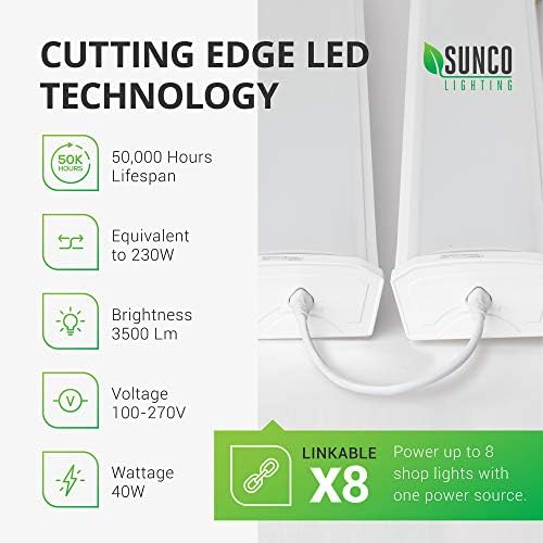 Sunco 10 Pack LED Shop Lights 4ft, Wraparound Fixtures, 40W=300W, Linkable - Image 2