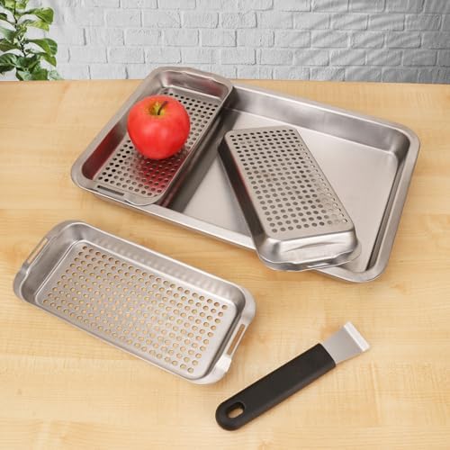 5 Pack Stainless Grill Basket Set, 16.6 x 11.1 Inch Outdoor Grill Basket with Clip-on Handle, Grill Pans for Outdoor Grill, Griddle Accessories for Camping, Picnic,BBQ - Image 4
