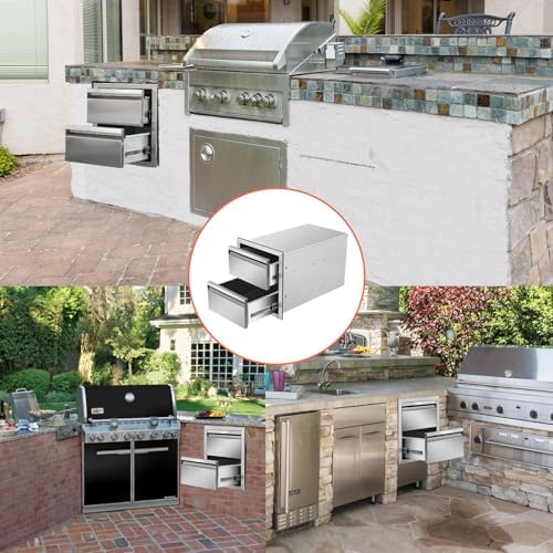 Outdoor Kitchen Drawers Double BBQ Drawers Stainless Steel Built-in Drawer 14" W x 15" H x 23" D for Outdoor Kitchen Island Patio Grill Station - Image 5