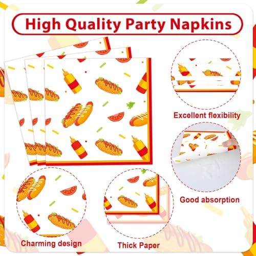 96Pcs Hot Theme Dog Birthday Party Paper Plates and Napkins for Fast Food Themed Party Supplies Hot Dog Themed Paper Dessert Plates Picnic BBQ Tableware Set for 24 Guests Birthday Party Decorations - Image 4