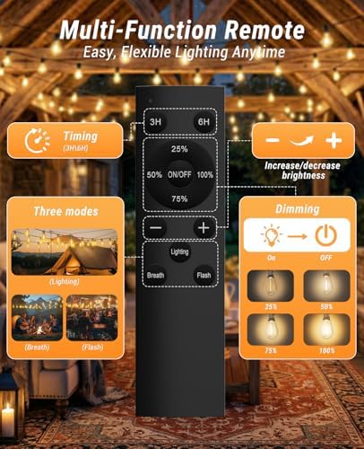 50FT Outdoor String Lights with Remote, LED Patio Lights with 18+1 Waterproof S11 Bulbs, Outside Dimmable 2700K Warm White, Timer & 3 Modes,for Backyard Garden Deck Porch Balcony Gazebo Party Decor - Image 2