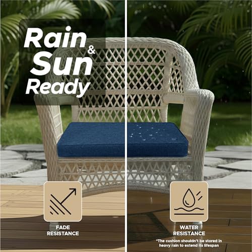 Outdoor Chair Cushions, Set of 4, 24 x 24 Inch, Navy Blue - Image 3