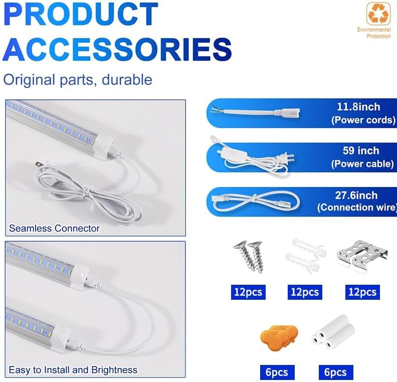 Led Shop Lights,Led Shop Lights 4FT 50W 6500K 7000LM Clear White,Shop Light 4FT 110V Linkable Integrated V-Shape for Shop Garage,Warehouse,Workbench and Workshop Commercial Bay Lighting(6-Pack) - Image 5