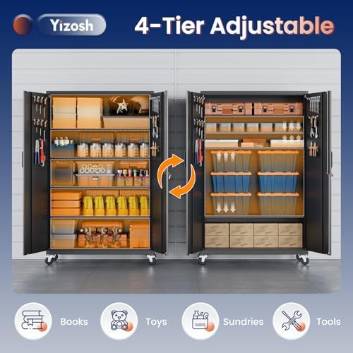 Yizosh Metal Garage Storage Cabinet with Locking Doors and Adjustable Shelves,- 71" Rolling Steel Tool Cabinet for Home Office,Garage,Warehouse - Image 6