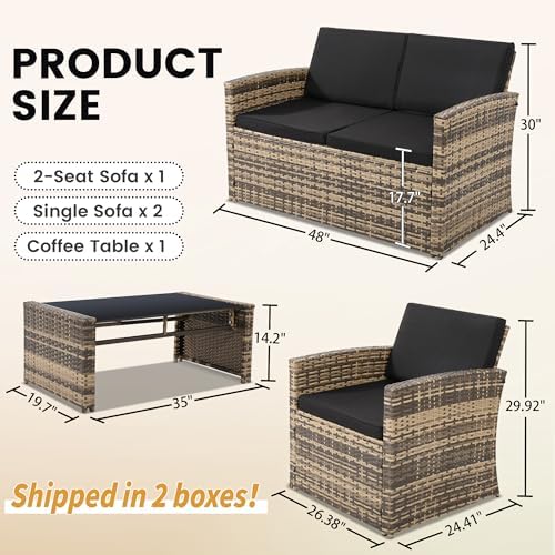 KROFEM 4 Piece Patio Furniture Set, Outdoor Wicker Conversation Set - Image 6