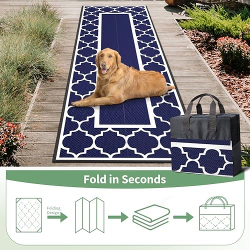 GENIMO Outdoor Rug, Waterproof Plastic Runner Rugs, 2.5'x8' Blue White - Image 5