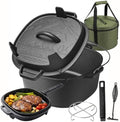 HITROCK Cast Iron Camp Dutch Oven 9QT, Pre-Seasoned Camping Dutch Oven with Lid, Flat Bottom Outdoor Pot with Lid Lifter,Pot Stand, Storage Bag & Handle for Camping, Baking, Grilling, Rounded-square Shape by Unknown