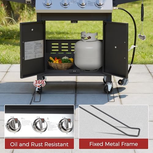HUGROVE 40,000 BTU Propane Gas Grill, 4 Burner Outdoor BBQ Grill - Image 6