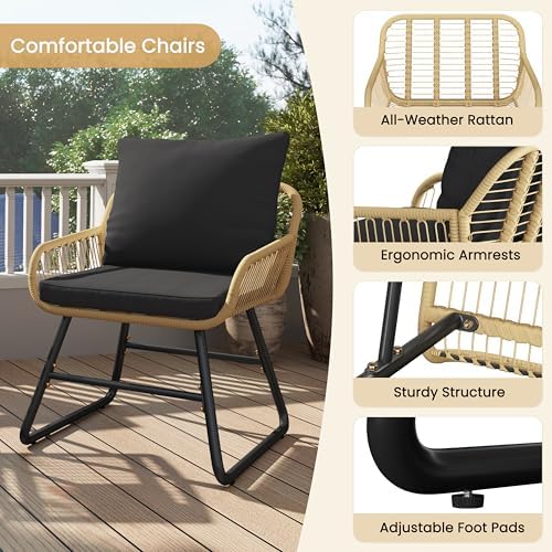 Yaheetech 3 Piece Patio Bistro Set, Outdoor Wicker Bistro Furniture Sets - Image 4
