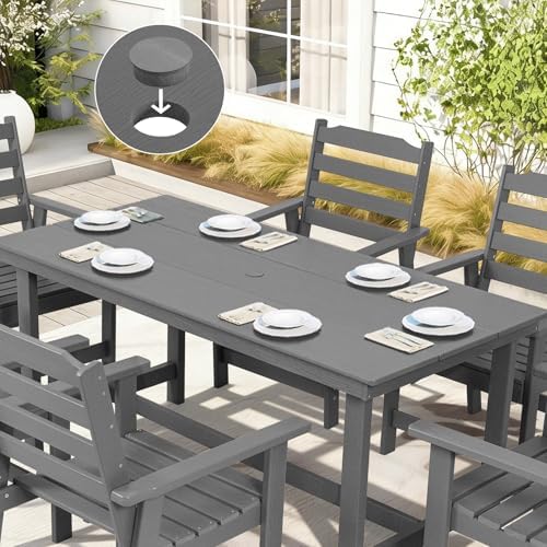 FUNBERRY Outdoor Dining Table, HDPE 6-Person Patio Table with Umbrella Hole - Image 2