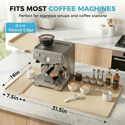Golener Coffee Bar Mat Set, Silicone Coffee Mat with Raised Edges,31.5"x16" - Image 2