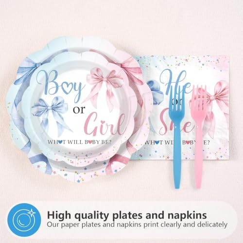 96Pcs Pink Blue Bow Gender Reveal Party Decorations, Serves 24 - Image 3