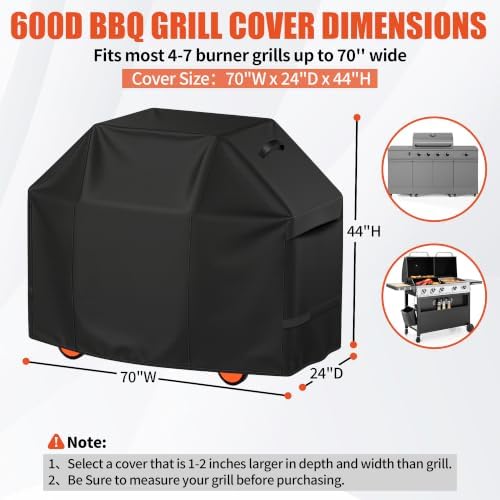 iCOVER Grill Cover 70 inch, BBQ Grill Cover for Outdoor Grill, 600D Heavy Duty Waterproof BBQ Cover, Anti-UV and Rip-Proof Barbecue Cover, Gas Grill Cover for Weber, Char-Broil, Nexgrill, etc - Image 2