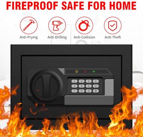 1.2 Cub Small Fireproof Safe for Home, Personal Fire Safe Box with Digital Keypad Key and Removable Shelf, Small Security Box for Money Firearm Medicine Valuables - Image 2