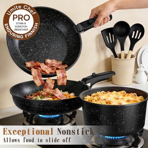 Umite Chef 21Pcs Pots and Pans Set Non Stick, Nonstick Ceramic Cookware Sets Detachable Handle, Non Toxic Healthy Induction Cookware, Kitchen Cooking Set, with Frying Pans Set, Dishwasher/Oven Safe - Image 4