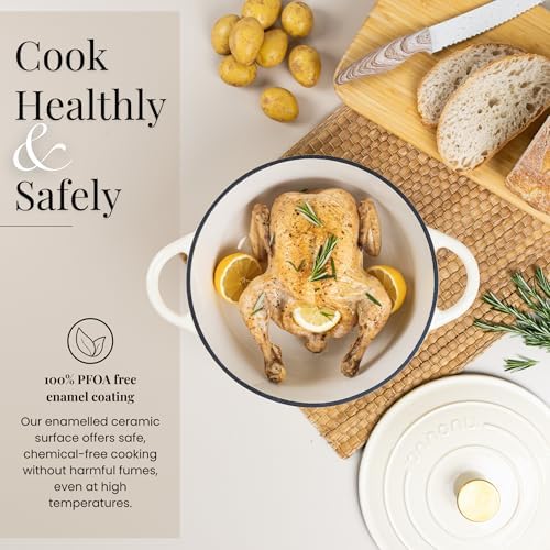 Cast Iron Pot with Lid-Non-Stick Ovenproof Enamelled Casserole Pot, Oven Safe up to 500° F-Sturdy Dutch Oven Cookware - Cream, 5-Quart, 24cm-by Nuovva - Image 4