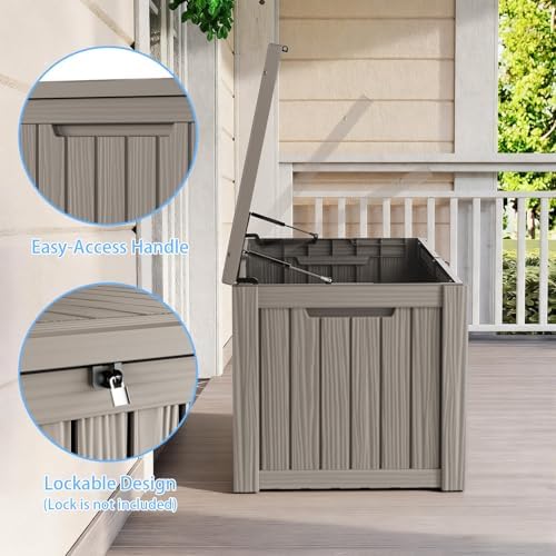 200 Gallon Large Outdoor Storage Box Waterproof, UV Resistant Resin Deck Box with Hydraulic Rod & Lockable Latch for Patio Furniture, Outside Storage Box for Garden Tools, Patio Cushions, Gray - Image 5