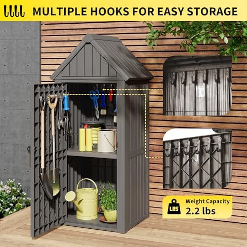Fancyango Outdoor Resin Storage Cabinet Sturdy All-Weather Shed with Removable Shelves Lock Ring & Reinforced Floor – for Garden Patio Lawn (Grey) - Image 2