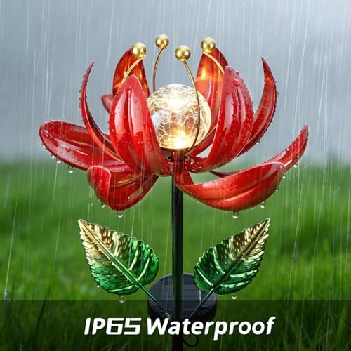 AIINY Solar Lights Outdoor Garden Decor, Solar Wind Spinner Yard Decorations Gifts for Outside, Lotus Windmill Pathway with LED Cracked Crystal Ball Waterproof Flower Sculpture for Patio Lawn - Image 6