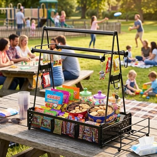 Grill caddy, BBQ Caddy Organizer with Paper Towel Holder, Black Metal Grill Accessory Rack, Kitchen Condiment Storage Basket with Utensil Holder - Image 7