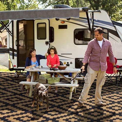SAND MINE Reversible Mats, Plastic Straw Rug, Modern Area Rug, Large Floor Mat and Rug for Outdoors, RV, Patio, Backyard, Deck, Picnic, Beach, Trailer, Camping, Black & Brown, 10' x 10' - Image 7