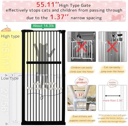 Lumizone 55.12" Extra Tall Pet Gate for Cat Dog 30.12"-38.38" Wide Black - Image 4