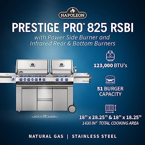 Napoleon PRO825RSBINSS-3 Prestige PRO 825 RSBI Natural Gas Grill, sq.in. + Infrared Rear & Bottom Range Burner, Stainless Steel - Image 5