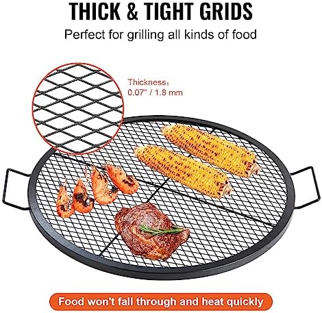VEVOR X-Marks Fire Pit Grill Grate, Round Cooking Grate, Heavy Duty Steel Campfire BBQ Grill Grid with Handle and Support X Wire, Portable Camping Cookware for Outside Party & Gathering, 30 Inch Black - Image 4