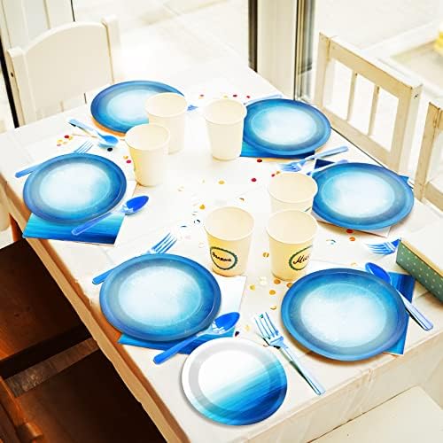 Wiooffen 96 Pieces Ocean Sea Party Tableware Set Ocean Waves Party Supplies Sea Theme Table Decorations Under The Sea Tableware for VBS Baby Shower Birthday Paper Plates Napkins Forks for 24 Guests - Image 6