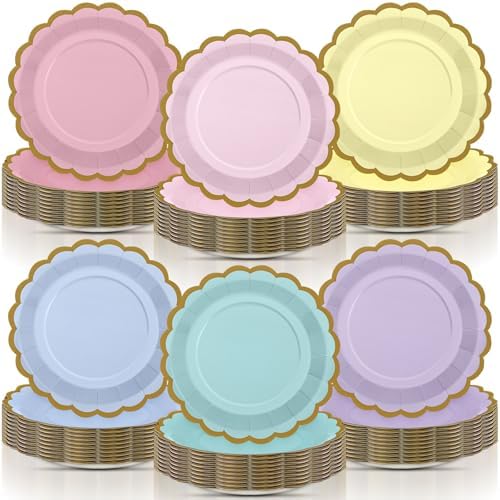 96 Pcs Pastel Paper Plates 9 Inch Scalloped by Tiangrid