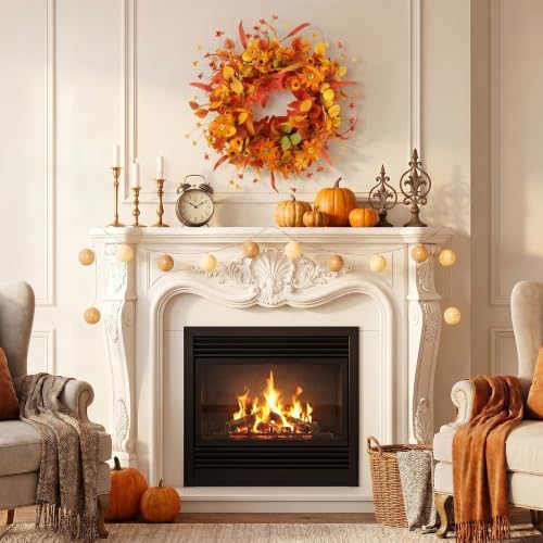 Pinkpum 22" Fall Wreath Front Door Artificial Daisy Wall Decor Autumn - Image 5